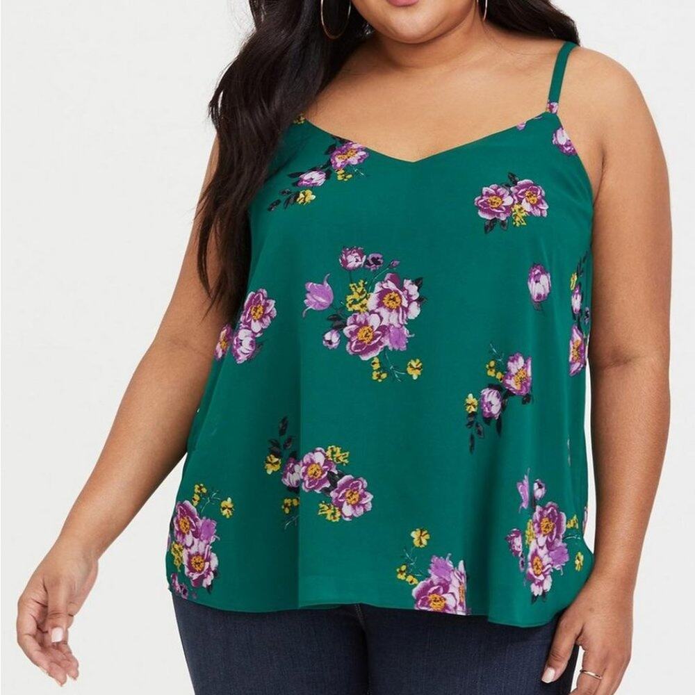 Torrid Sophie Chiffon Double Layer Swing Cami Blouse Green Floral Size 4/4x